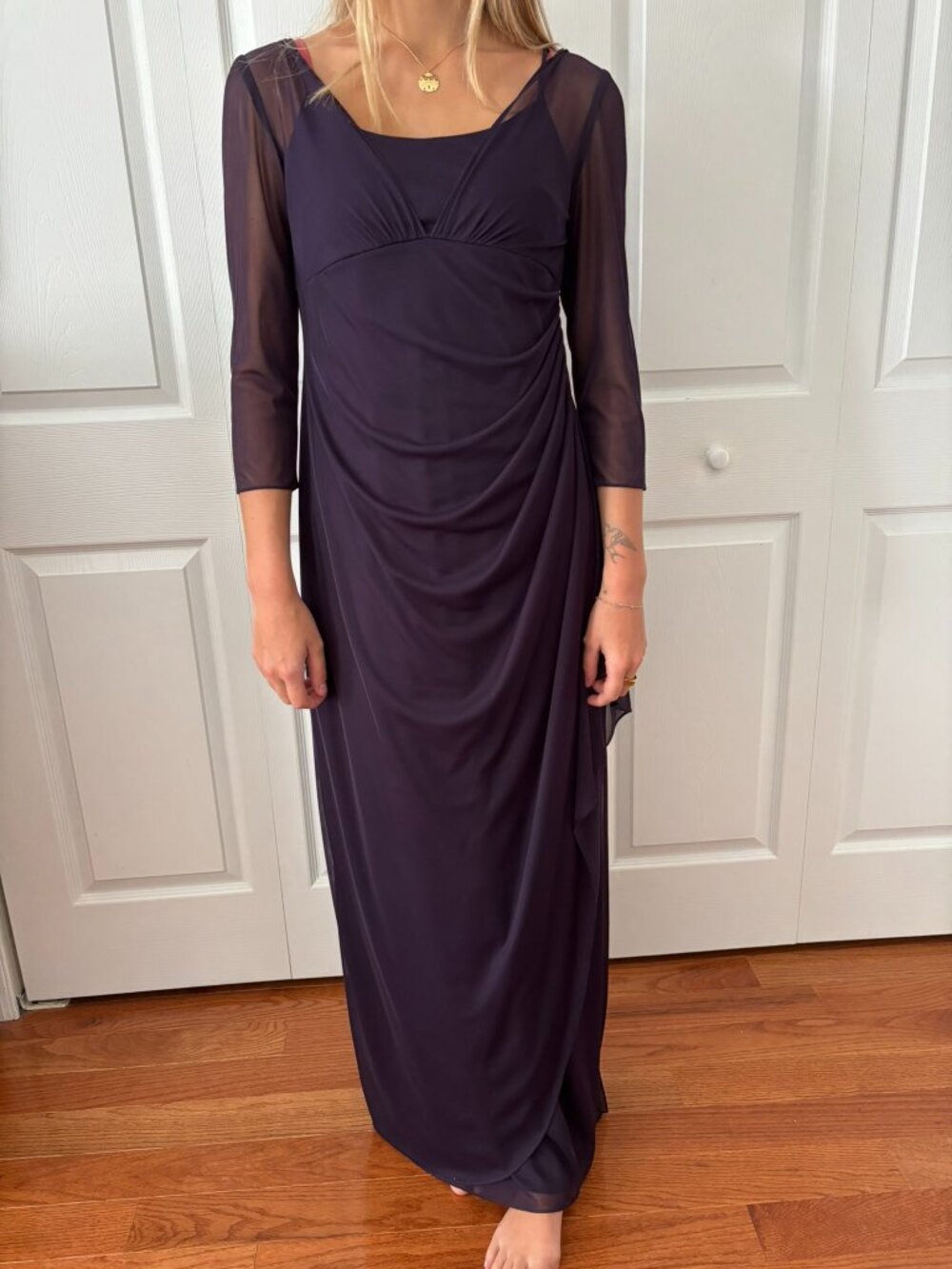 Aubergine Formal Dress with Sheer Sleeves